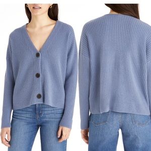 NWT madewell Cameron ribbed crop cardigan in Heather chambray color size XXL